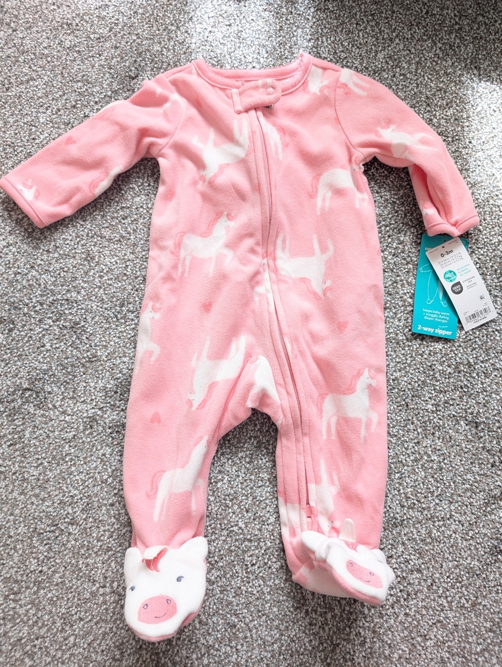 Carter's Pink Unicorn Baby Fleece Footie Pajama 0-3 mo